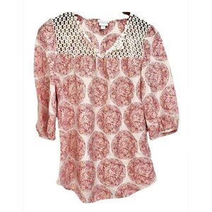 Calypso St Barth For Target Blouse Peasant Top 100% Silk Shirt Pink Lace Sz XS
